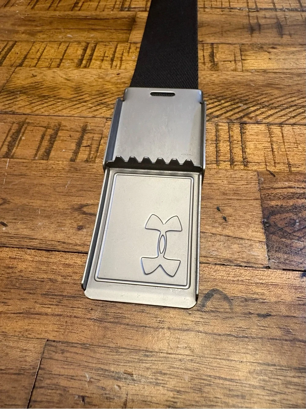 Under Armour Black & Silver Gray Webbing Belt with Brushed Buckle - 32”